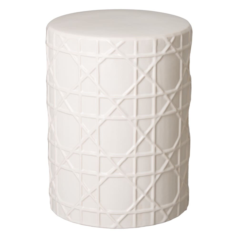 White Cane Ceramic Garden Stool by Emissary