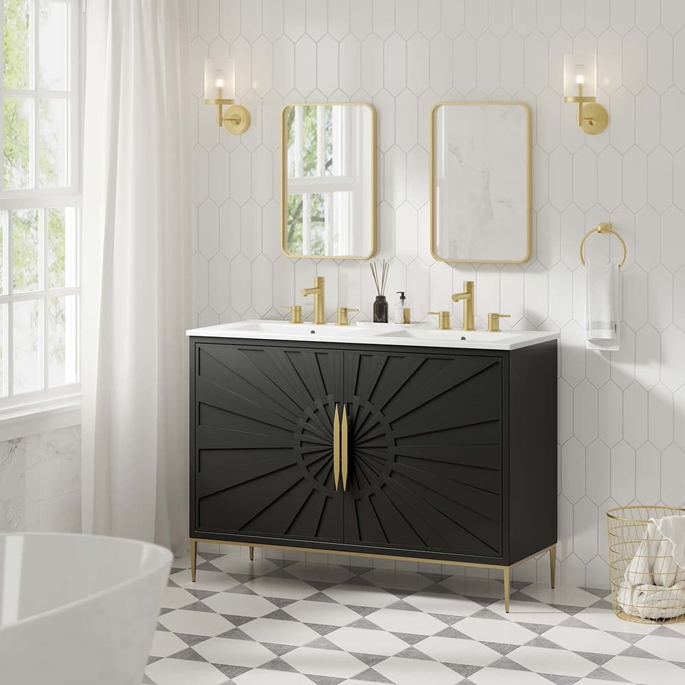 Awaken 48" Double Sink Bathroom Vanity in White Black by Modway - Image 10