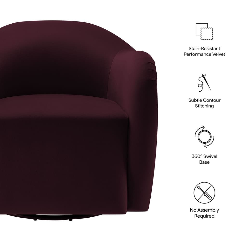 Compose Performance Velvet Swivel Armchair in Mulberry by Modway - Image 3