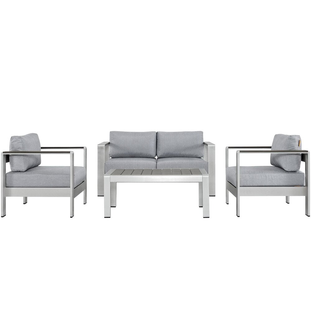 Shore 4 Piece Outdoor Patio Aluminum Sectional Sofa Set in Silver Gray by Modway