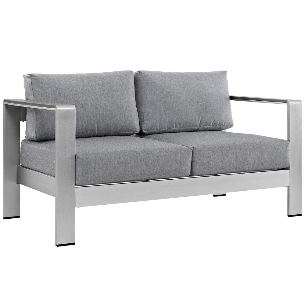 Shore 4 Piece Outdoor Patio Aluminum Sectional Sofa Set in Silver Gray by Modway - Image 2