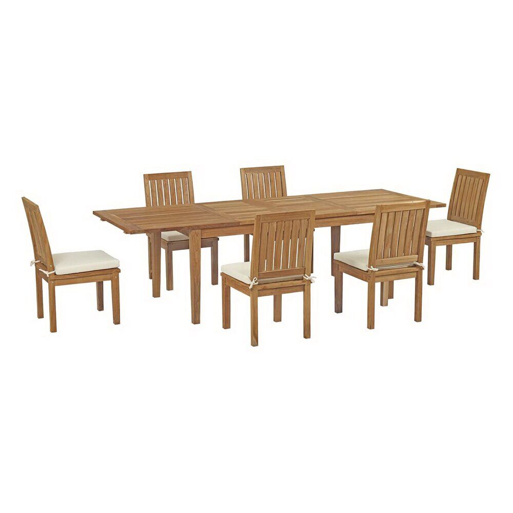 Marina 7 Piece Outdoor Patio Teak Dining Set in Natural White by Modway