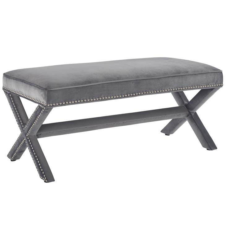 Rivet Upholstered Velvet Bench in Gray by Modway - Image 2