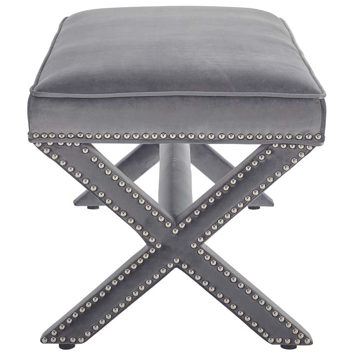 Rivet Upholstered Velvet Bench in Gray by Modway - Image 3