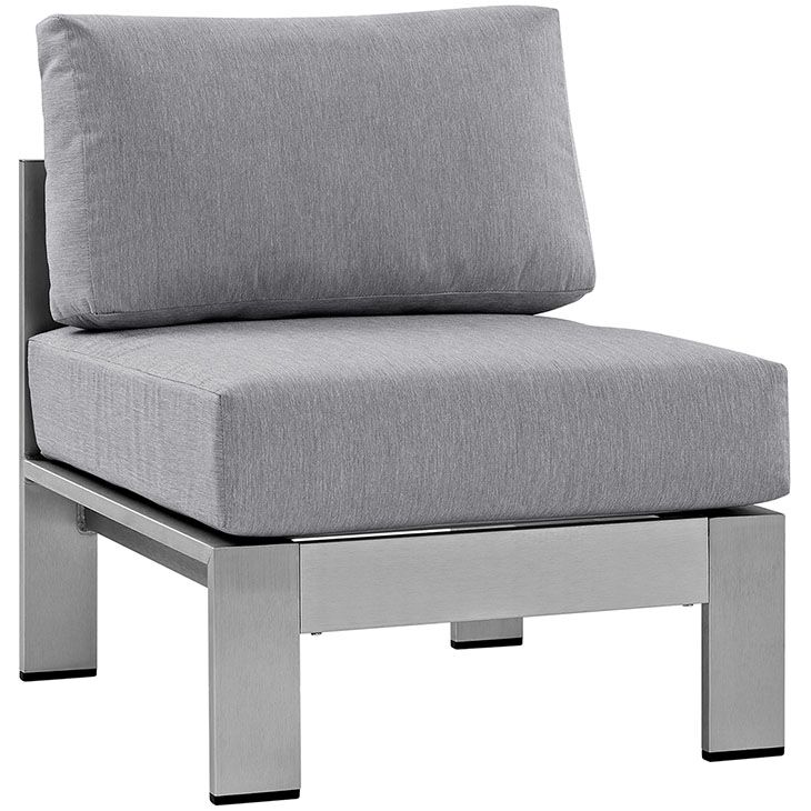 Shore Armless Outdoor Patio Aluminum Chair in Silver and Gray by Modway - Image 2
