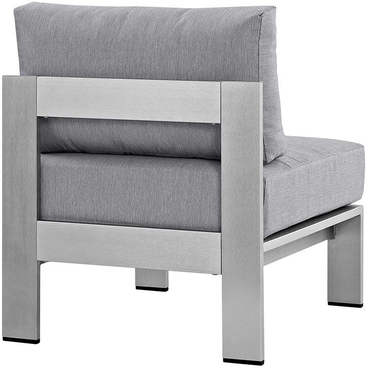 Shore Armless Outdoor Patio Aluminum Chair in Silver and Gray by Modway - Image 4