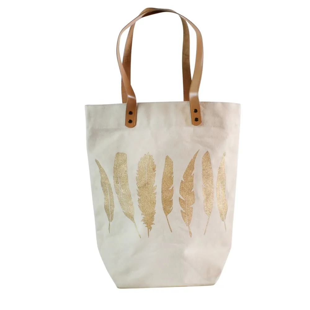 Bohemian Canvas Market Tote with Feathers by HomArt