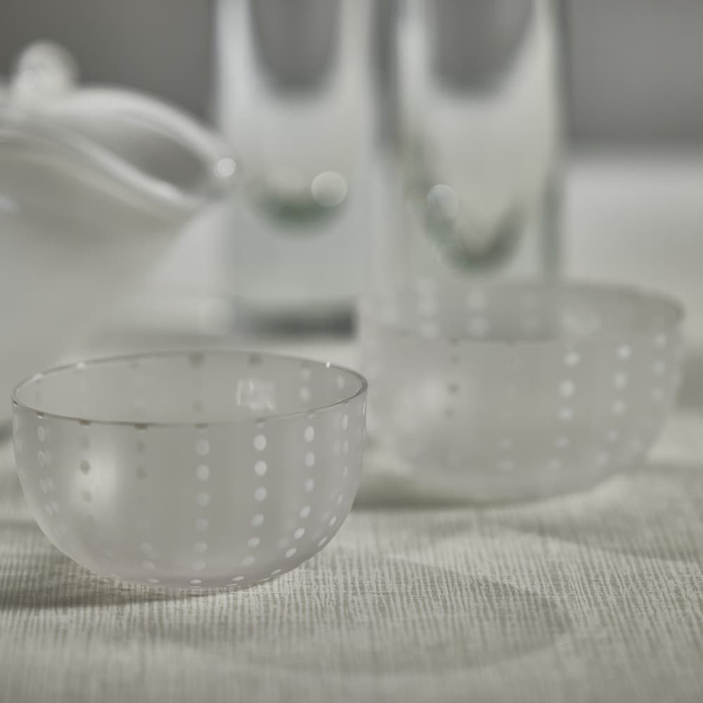 Parma White Dot Condiment Frosted Glass Bowls Set of 4 by Zodax - Image 4