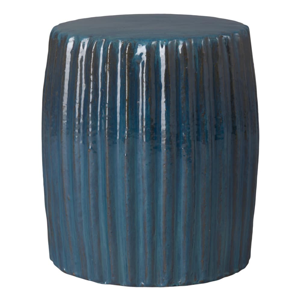 Pleated Round Turquoise Ceramic Garden Stool by Emissary