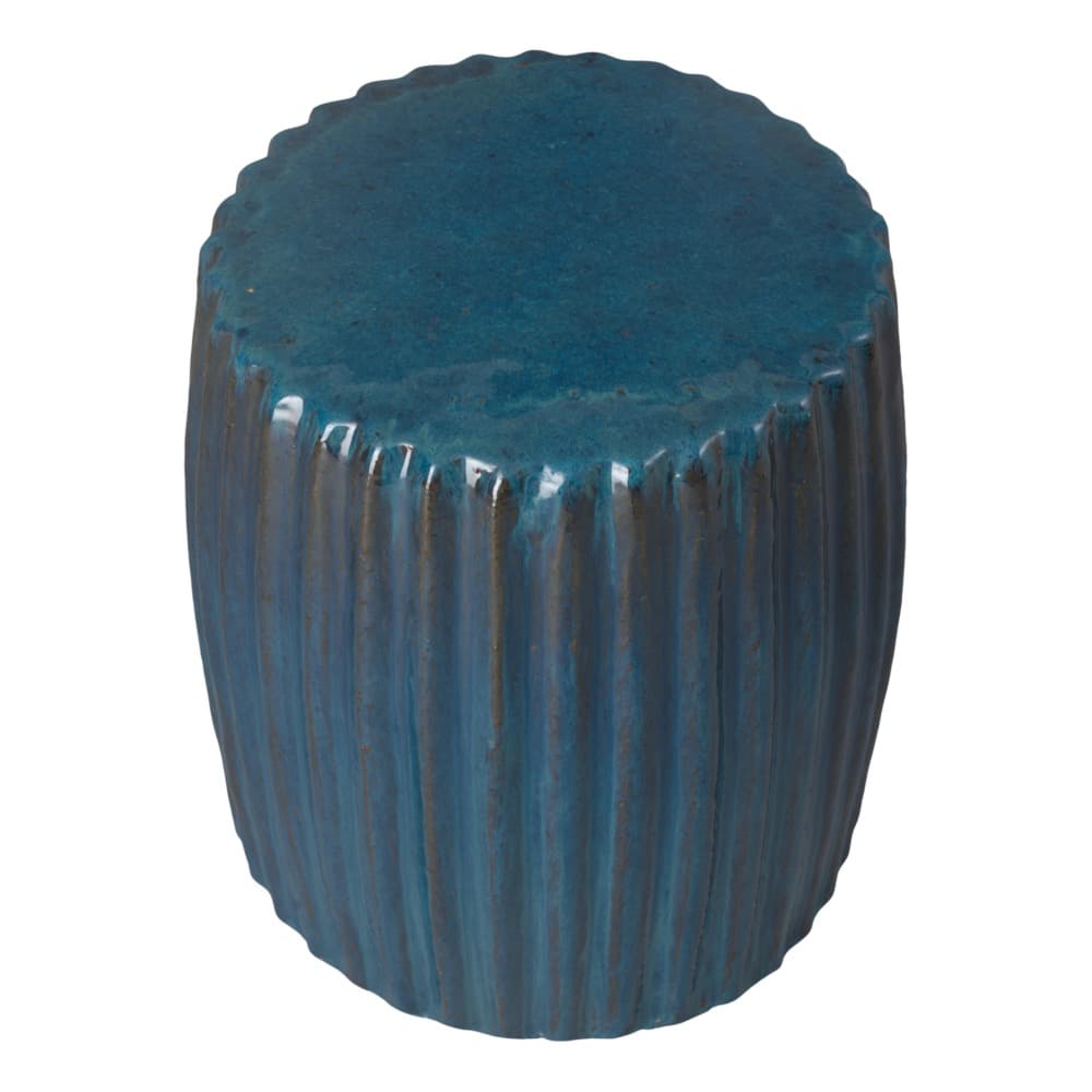 Pleated Round Turquoise Ceramic Garden Stool by Emissary - Image 3
