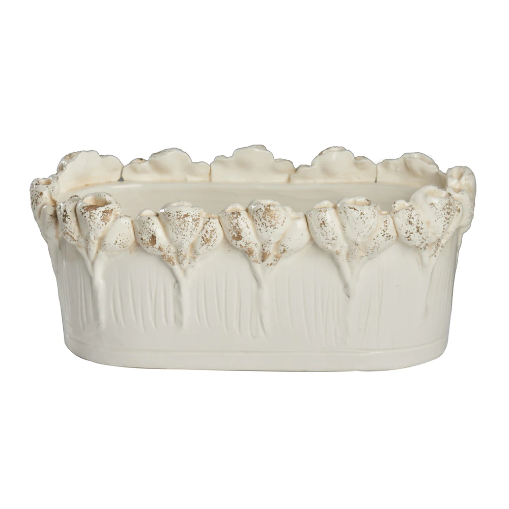 Medium Les Fleurs Oval Ivory Centerpiece by Abigails