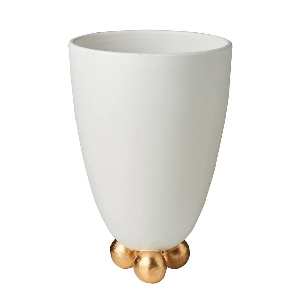 Catalina Matte White Footed Vase with Gold Feet by Abigails