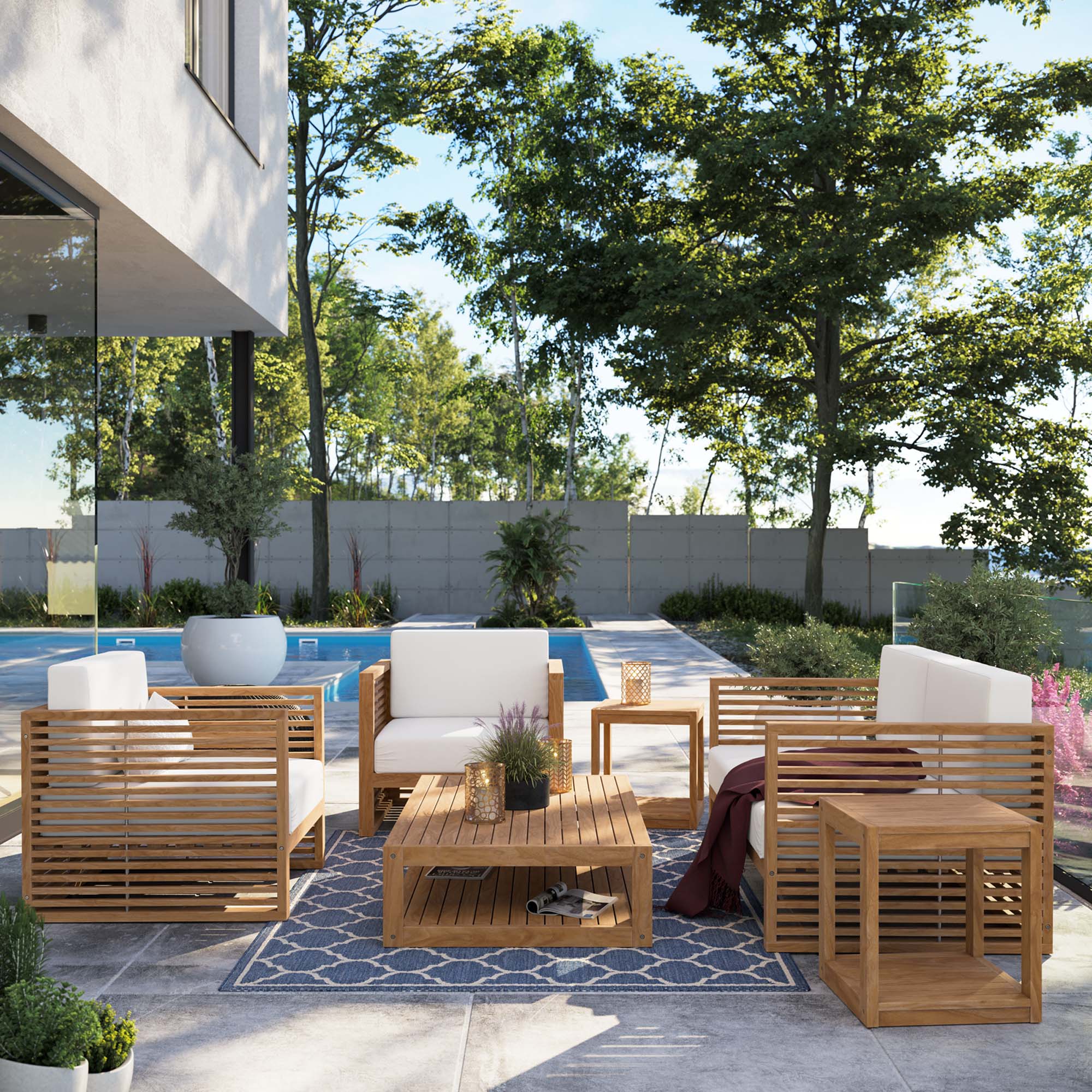 Carlsbad 6-Piece Teak Wood Outdoor Patio Set by Modway - Image 17