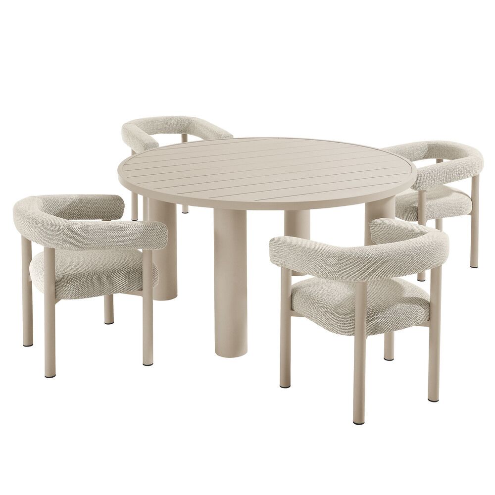 Nautica 5-Piece Round Outdoor Patio Aluminum Dining Table and Chairs Set in Ivory Taupe by Modway