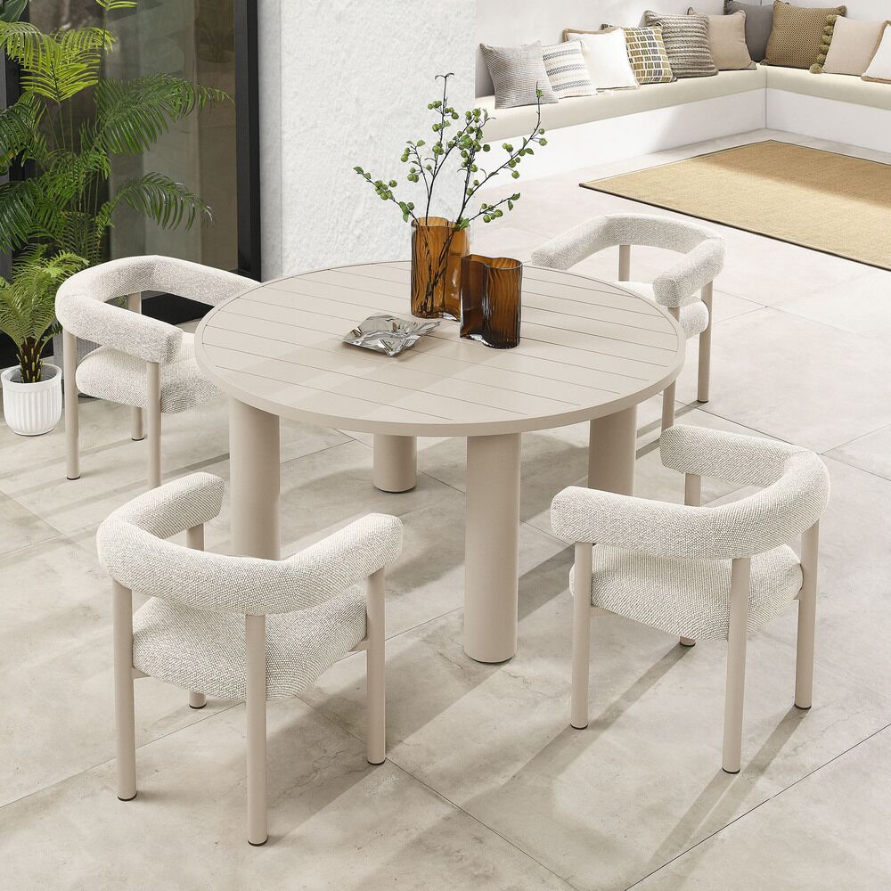 Nautica 5-Piece Round Outdoor Patio Aluminum Dining Table and Chairs Set in Ivory Taupe by Modway - Image 12