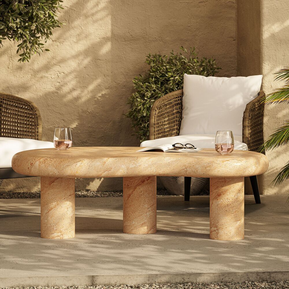Elowen Indoor - Outdoor Patio Textured Faux Travertine Coffee Table in Travertine by Modway - Image 11
