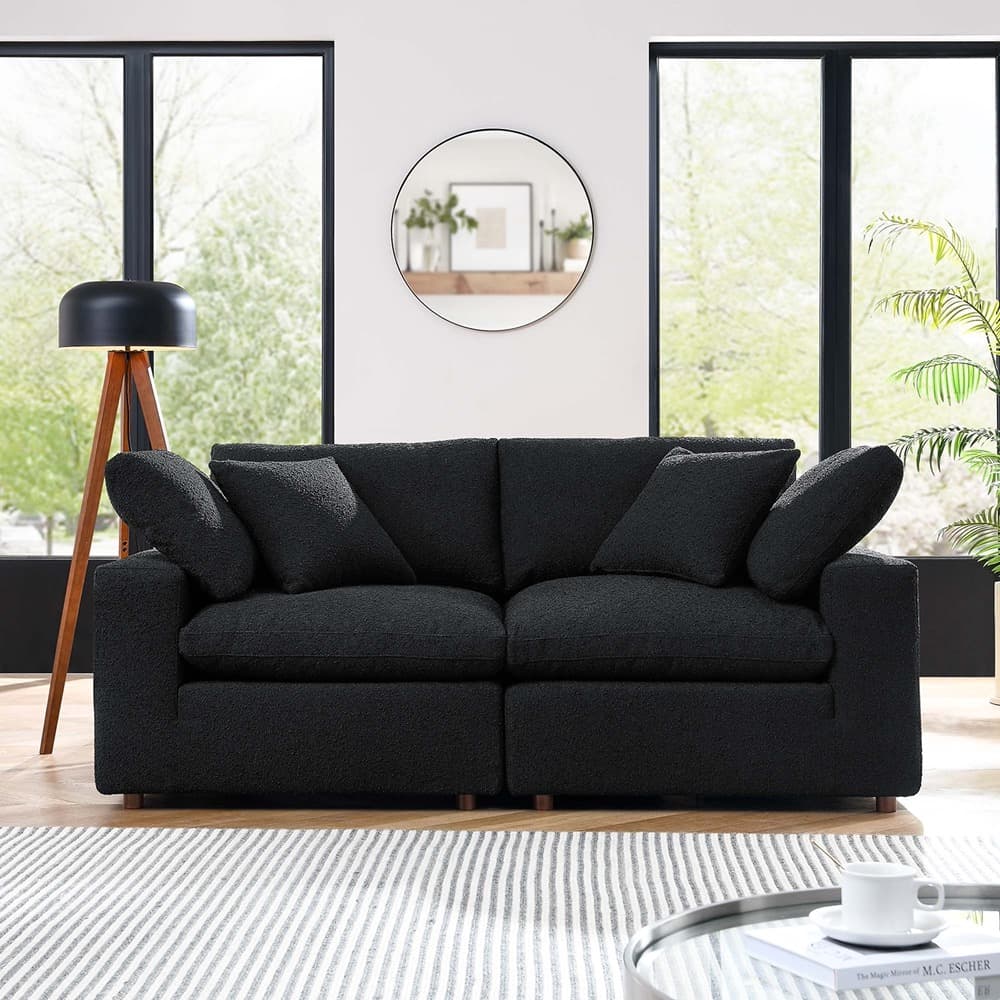 Commix Down Filled Overstuffed Boucle Fabric Loveseat in Black by Modway - Image 4