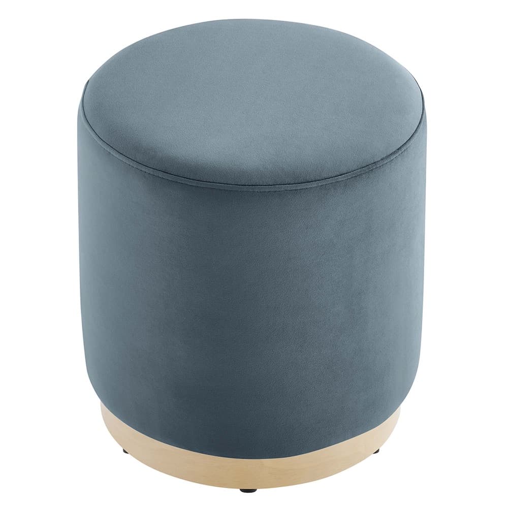 Tilden 16" Round Performance Velvet Upholstered Ottoman in Cadet Blue Natural by Modway - Image 4