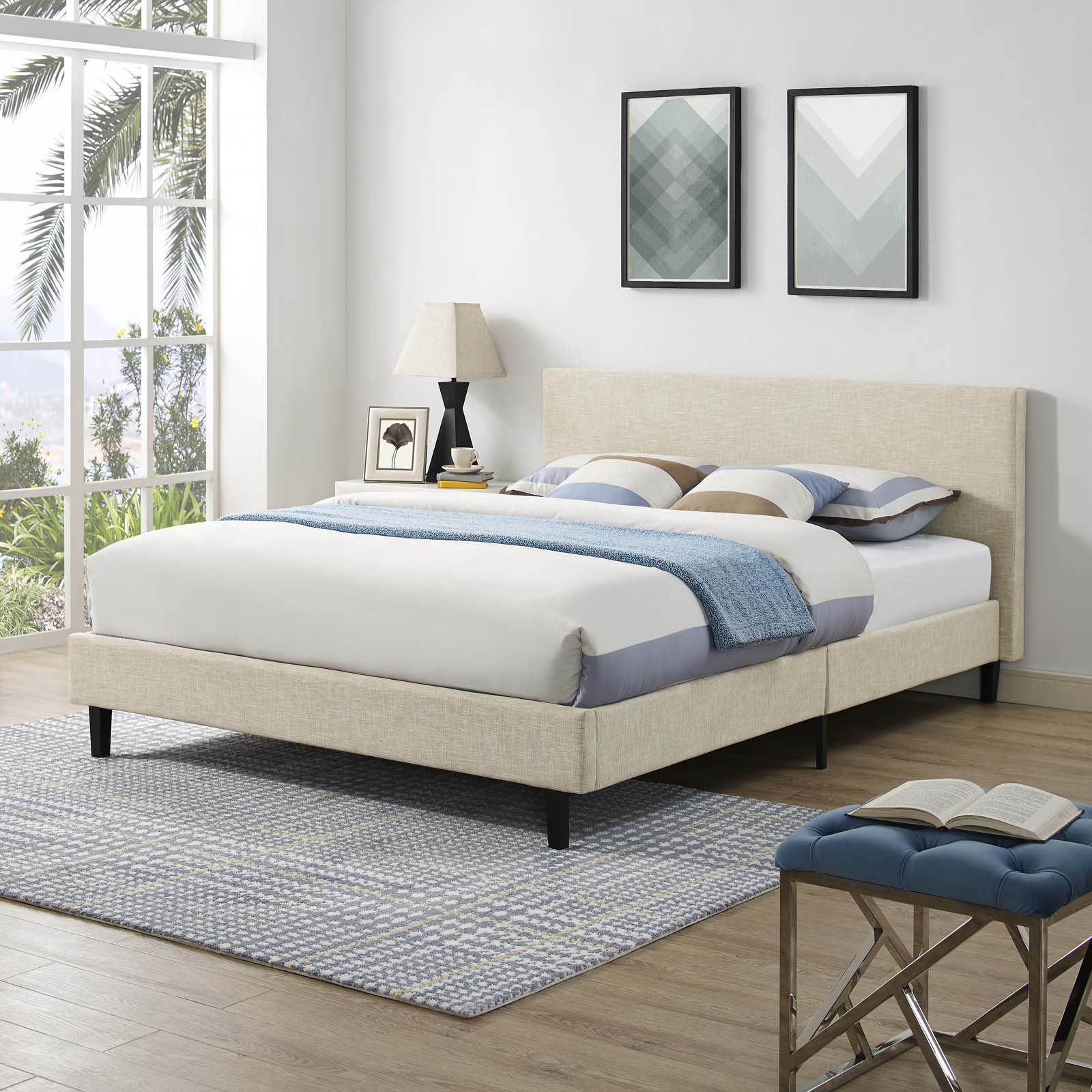 Anya Full Fabric Bed in Beige by Modway