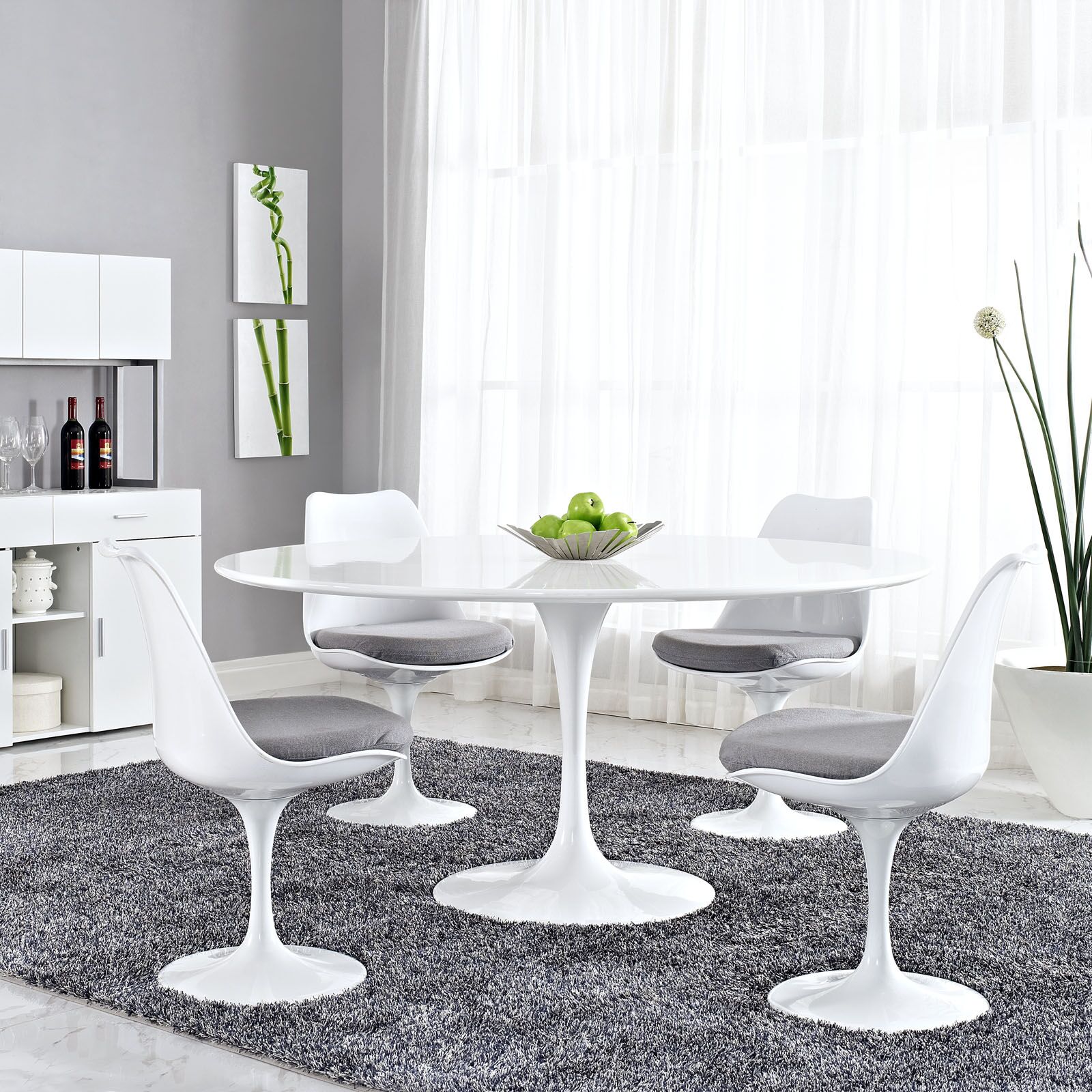 Lippa 60" Round Wood Top Dining Table in White by Modway