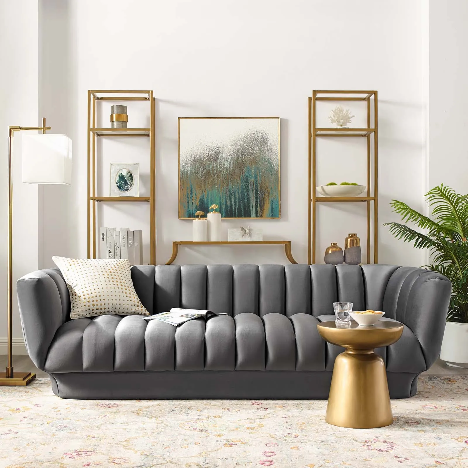 Entertain Vertical Channel Tufted Performance Velvet Sofa in Gray by Modway