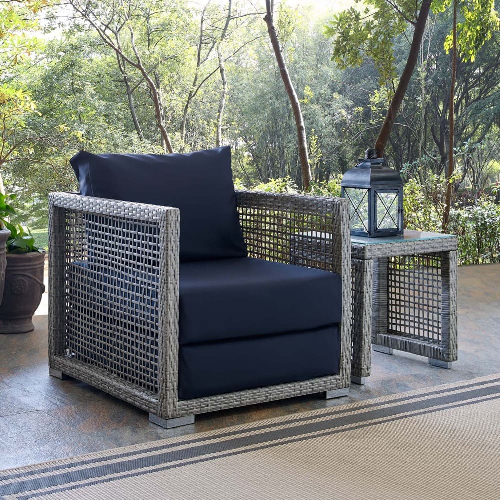 Aura Outdoor Patio Wicker Rattan Armchair in Navy and Gray by Modway