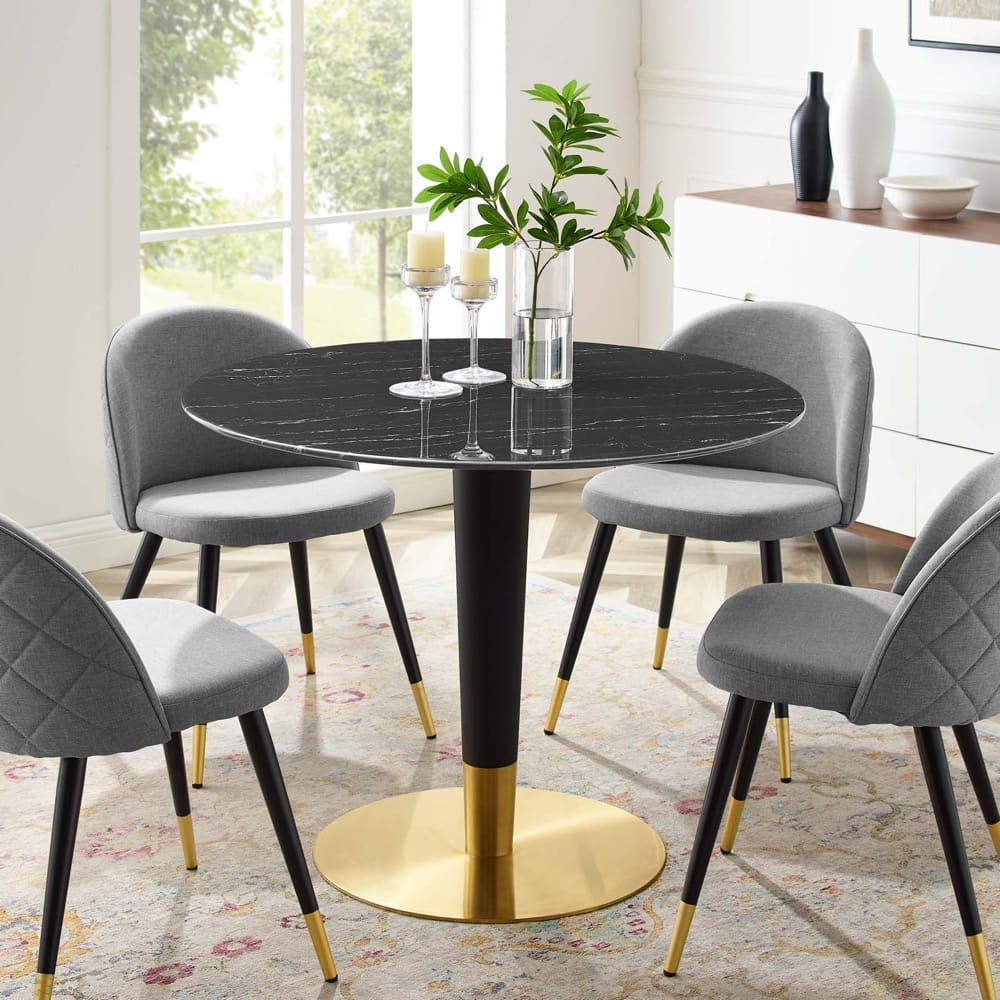 Zinque 40" Artificial Marble Dining Table in Gold and Black by Modway