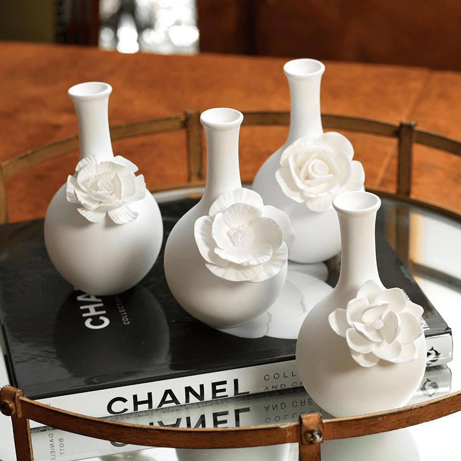 Cameo Long Neck Porcelain Bud Vases  Set of 4 by Zodax