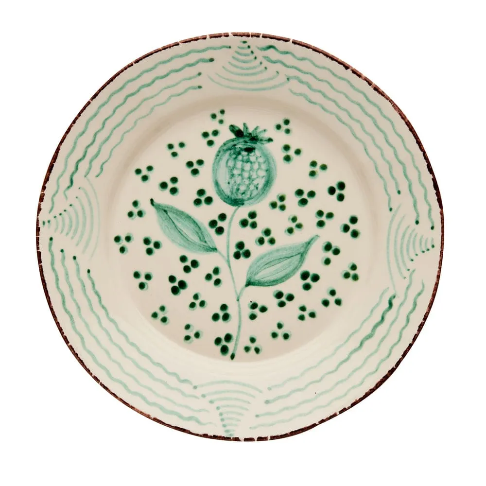 Casa Nuno Green and White Pomegranate/Waves Dinner Plate by Abigails