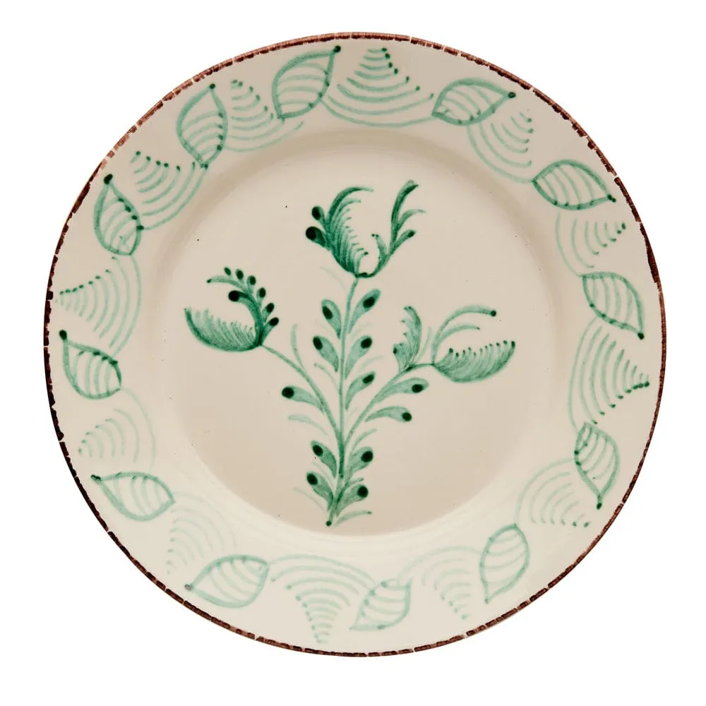 Casa Nuno Green and White Flowers/Shells Dinner Plate by Abigails