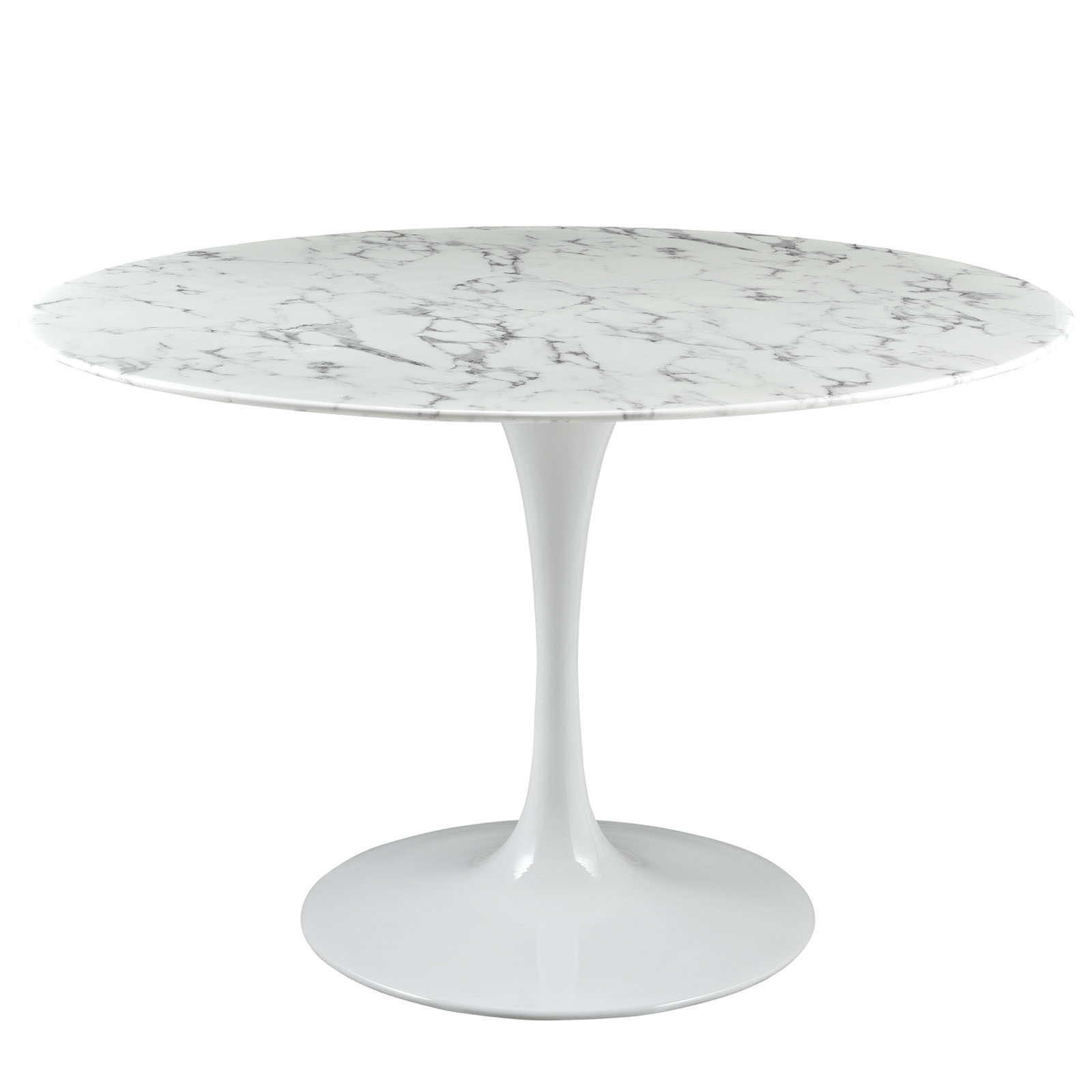 Lippa 47" Round Artificial Marble Dining Table in White by Modway
