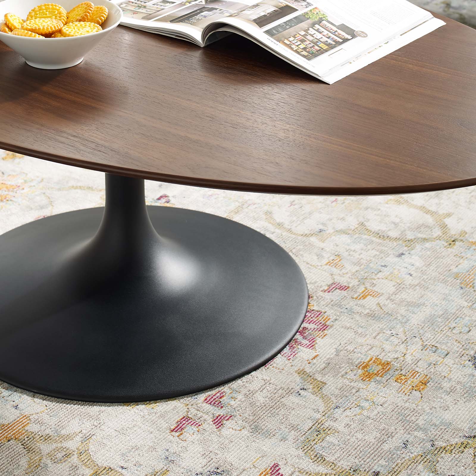 Lippa 48" Oval-Shaped Walnut Coffee Table in Black and Walnut by Modway - Image 3