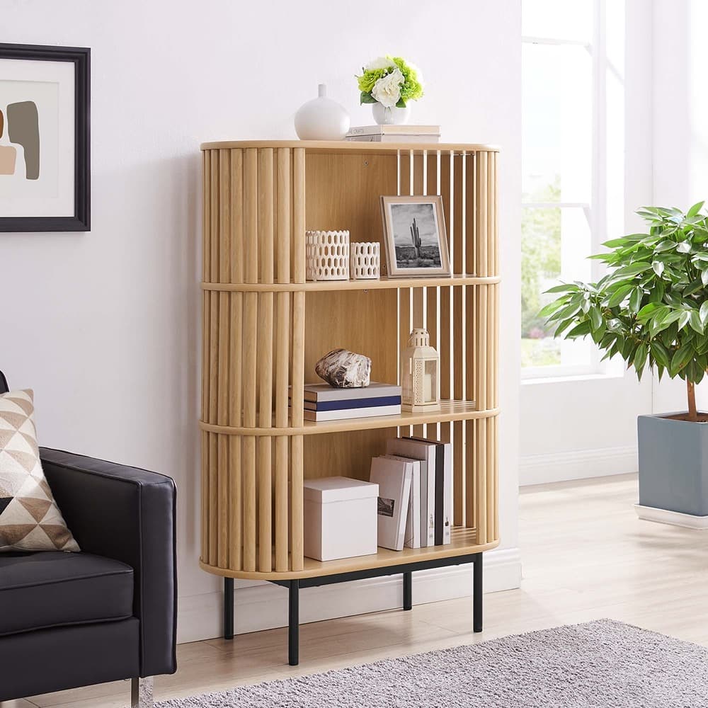 Fortitude Three Tier Display Cabinet in Oak by Modway - Image 9