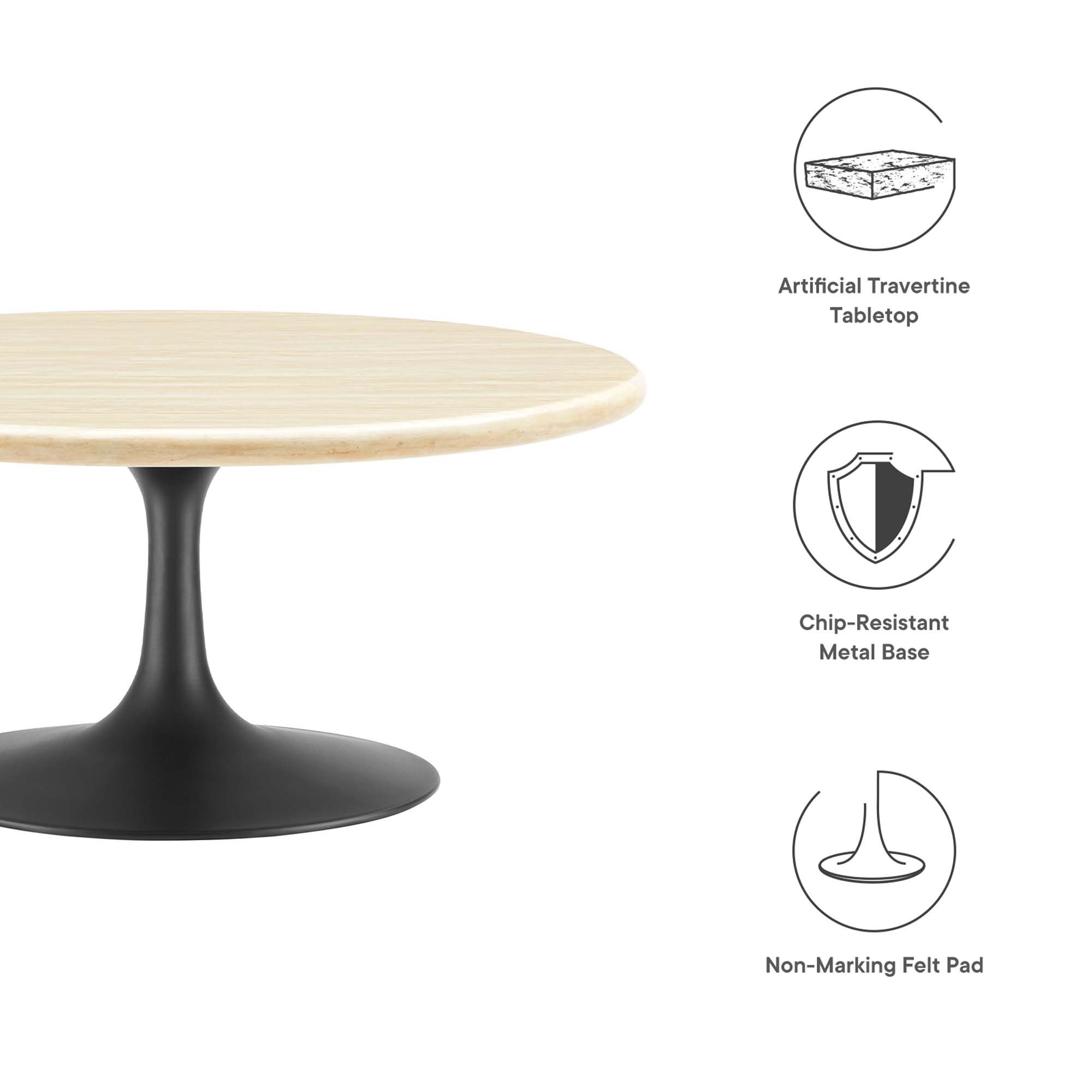 Lippa 36" Round Faux Travertine Coffee Table by Modway - Image 2
