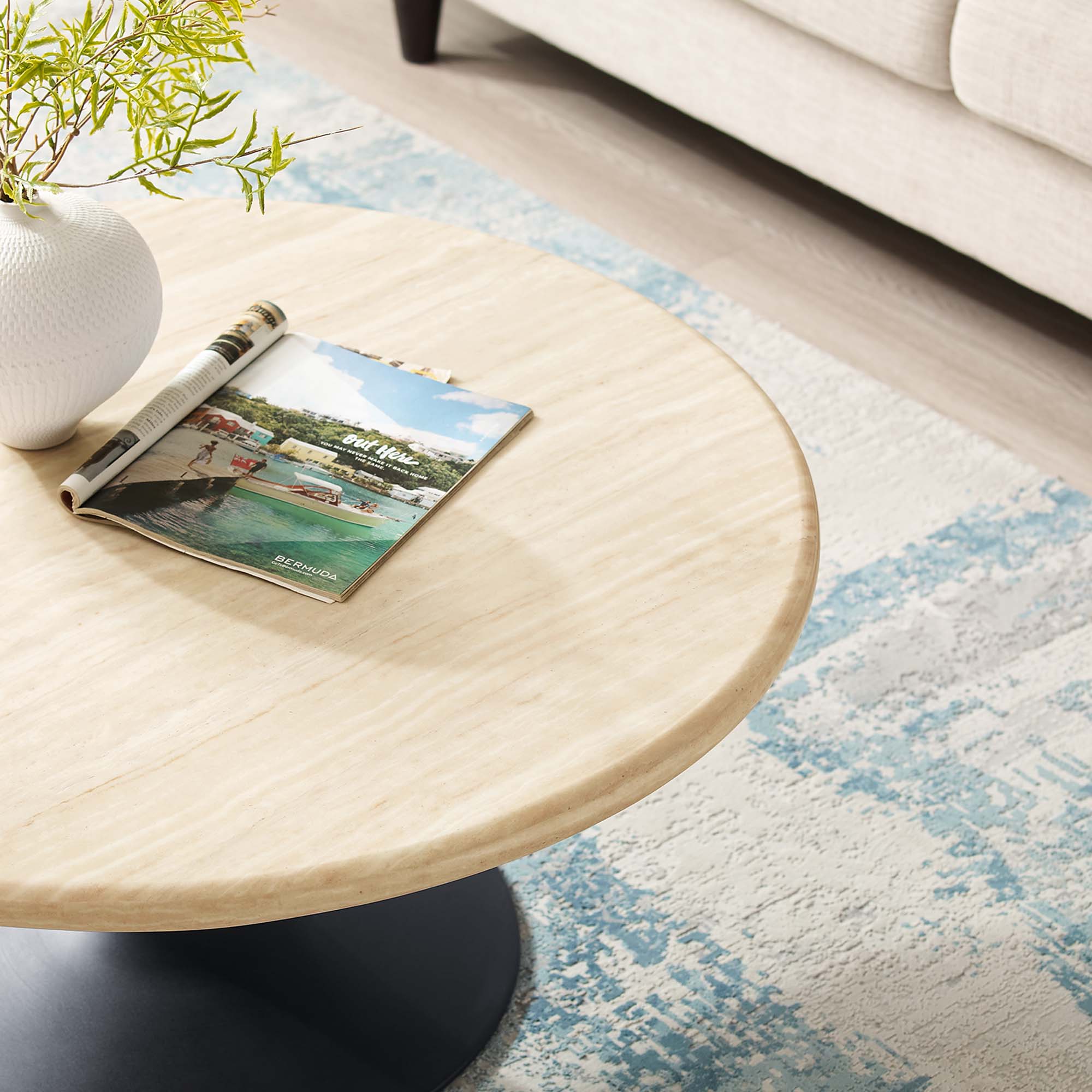 Lippa 36" Round Faux Travertine Coffee Table by Modway - Image 8