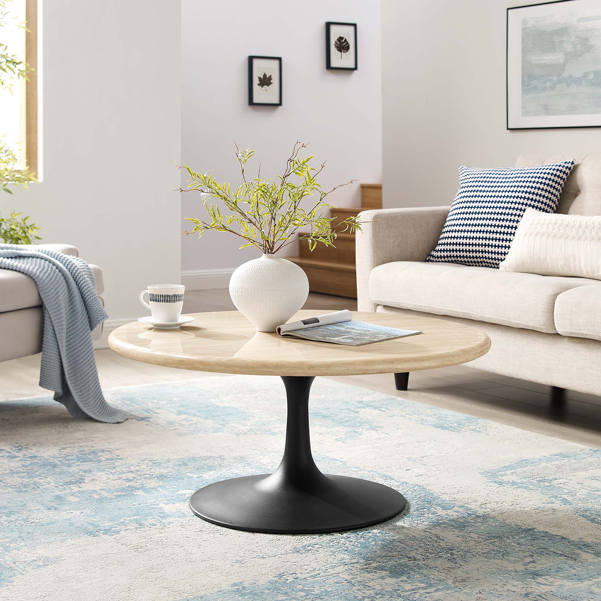 Lippa 36" Round Faux Travertine Coffee Table by Modway - Image 7