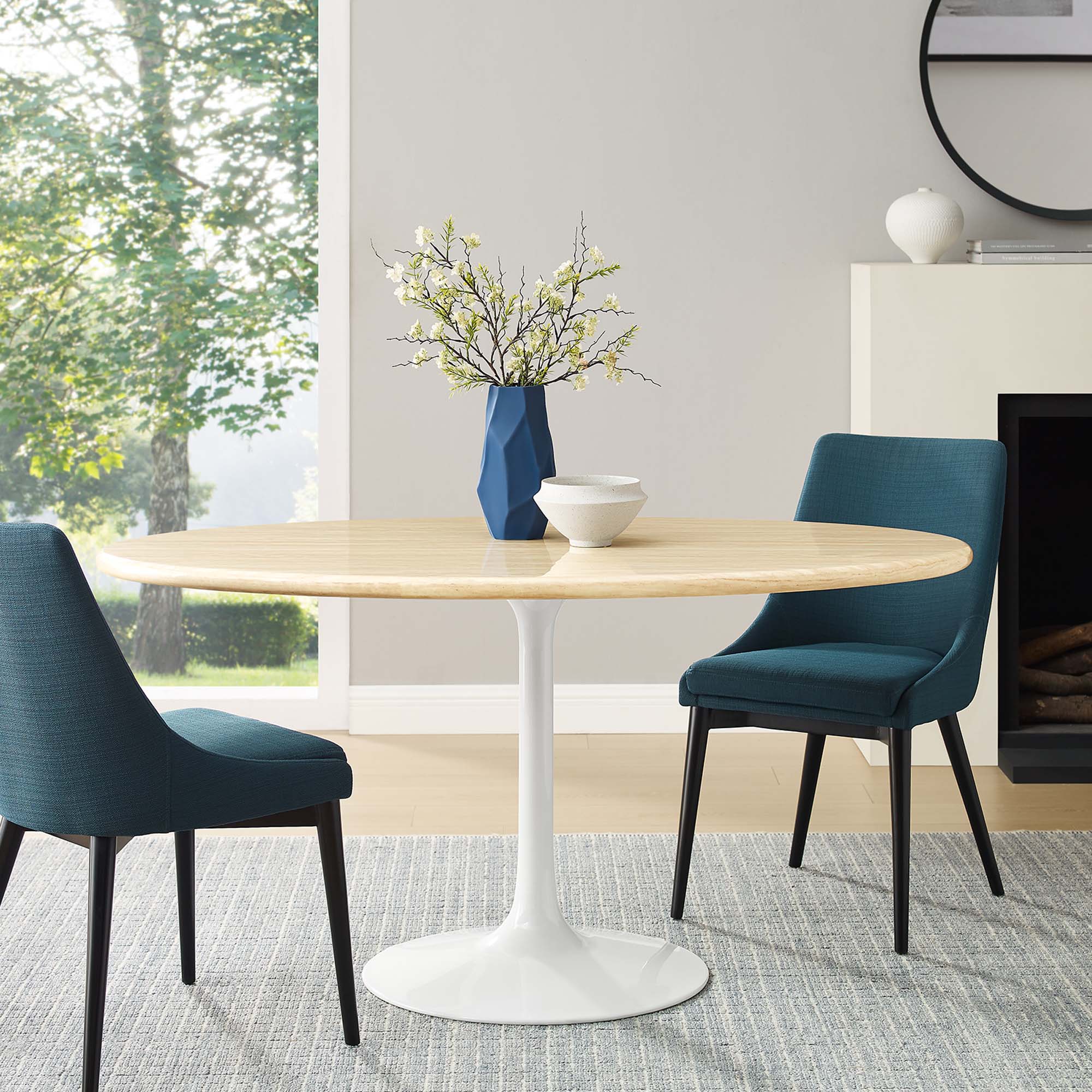 Lippa 60" Oval Faux Travertine Dining Table by Modway - Image 6