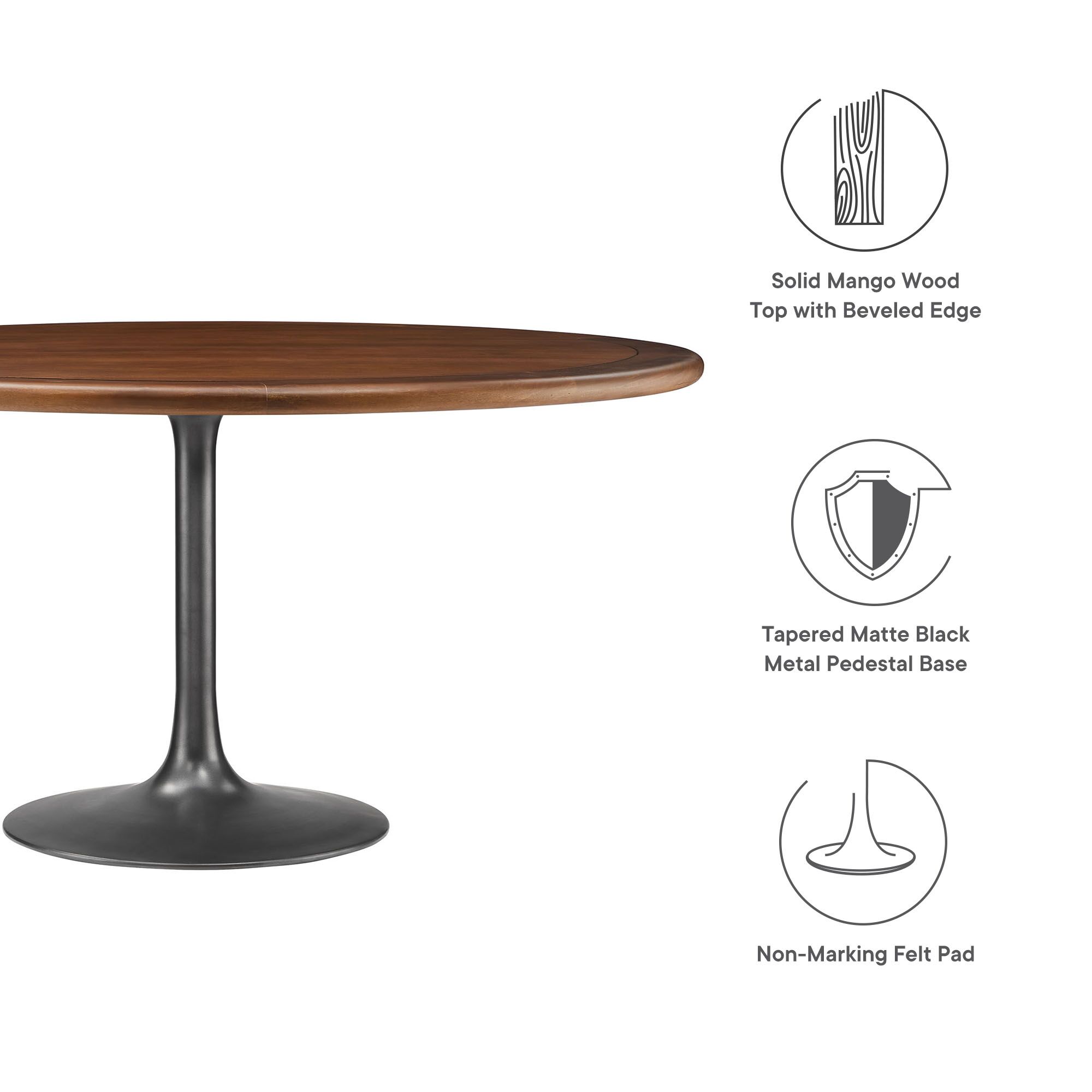 Lippa 60" Round Pedestal Solid Wood Dining Table by Modway - Image 3