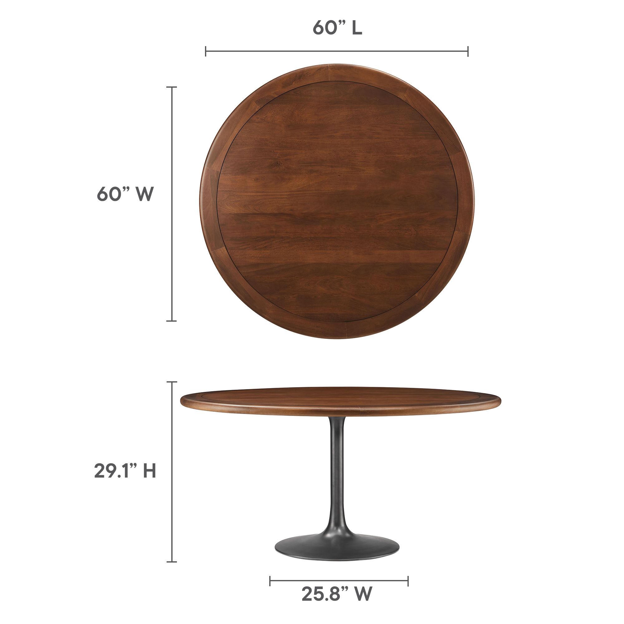 Lippa 60" Round Pedestal Solid Wood Dining Table by Modway - Image 2