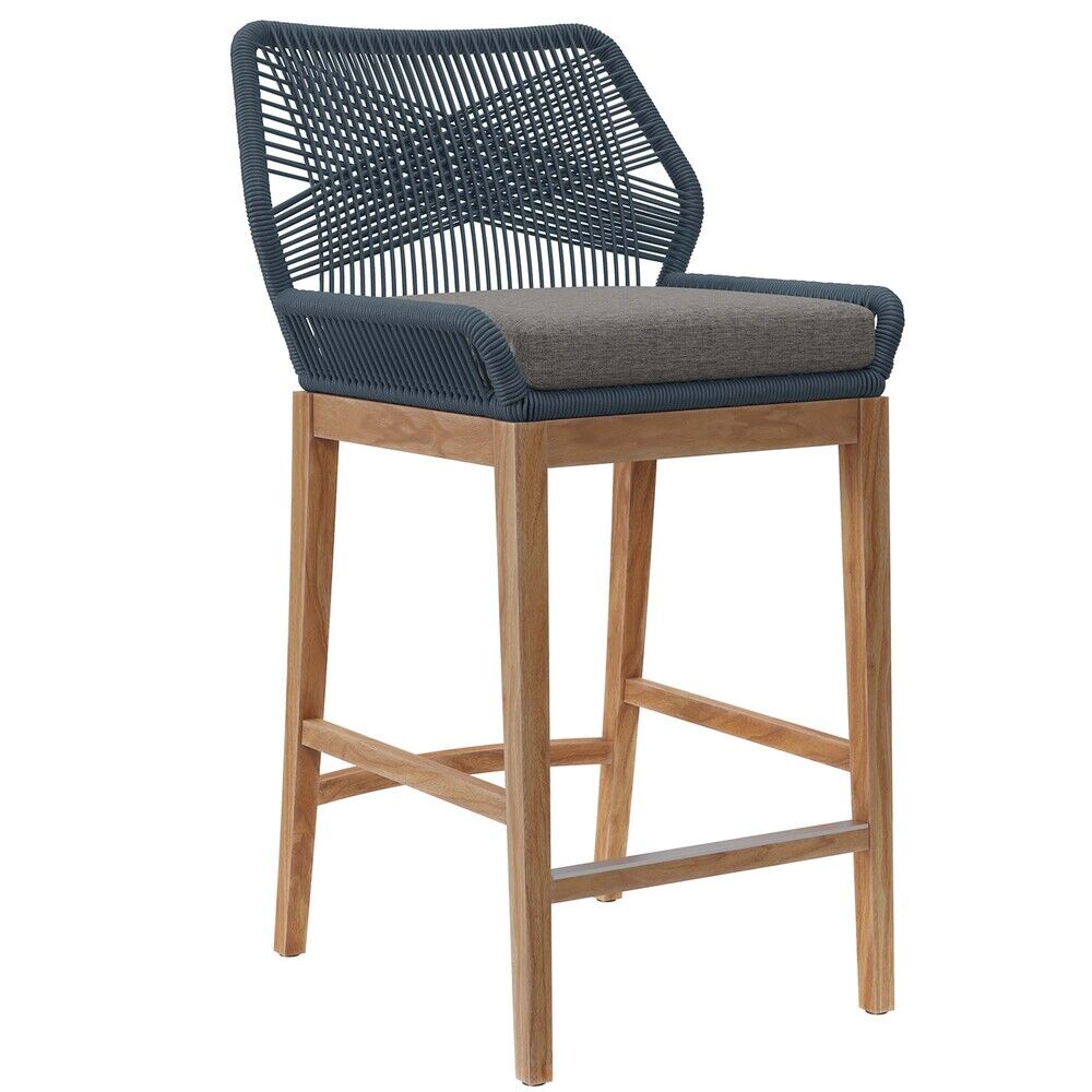 Wellspring Outdoor Patio Teak Wood Bar Stool in Blue Graphite by Modway