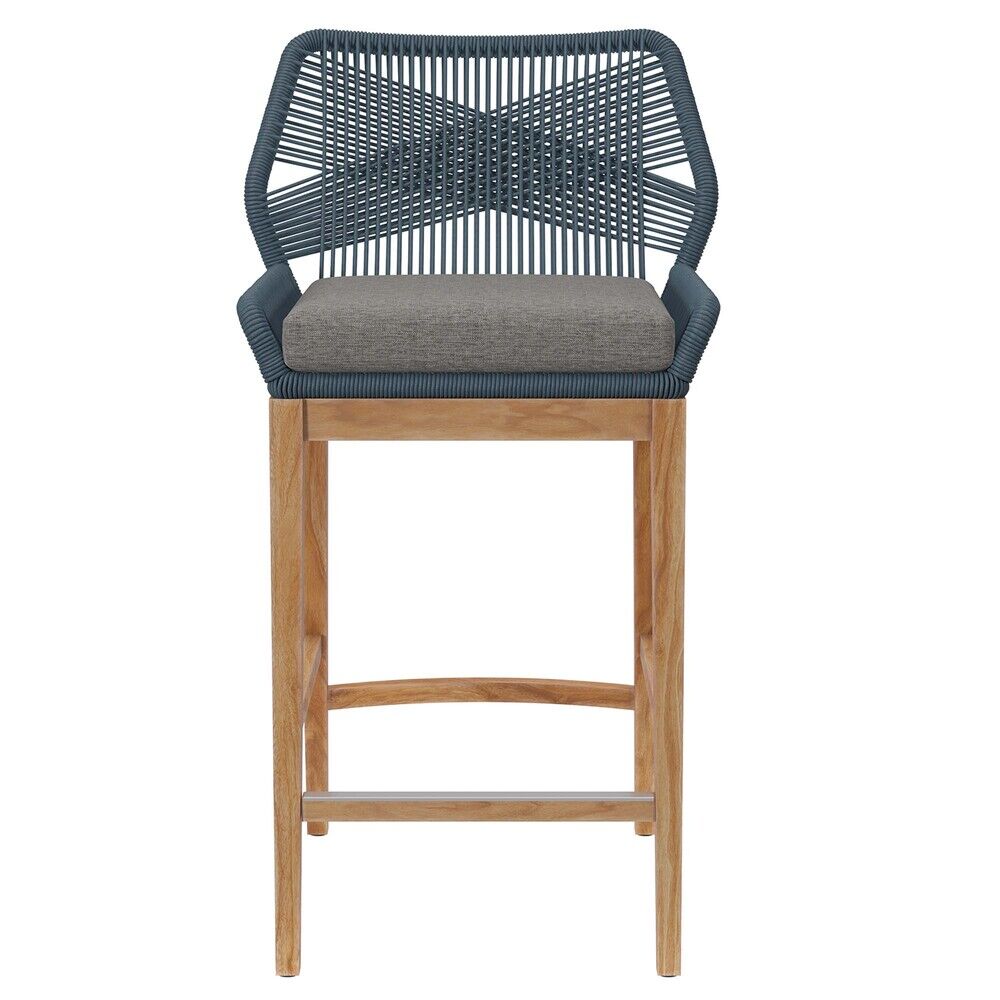 Wellspring Outdoor Patio Teak Wood Bar Stool in Blue Graphite by Modway - Image 5