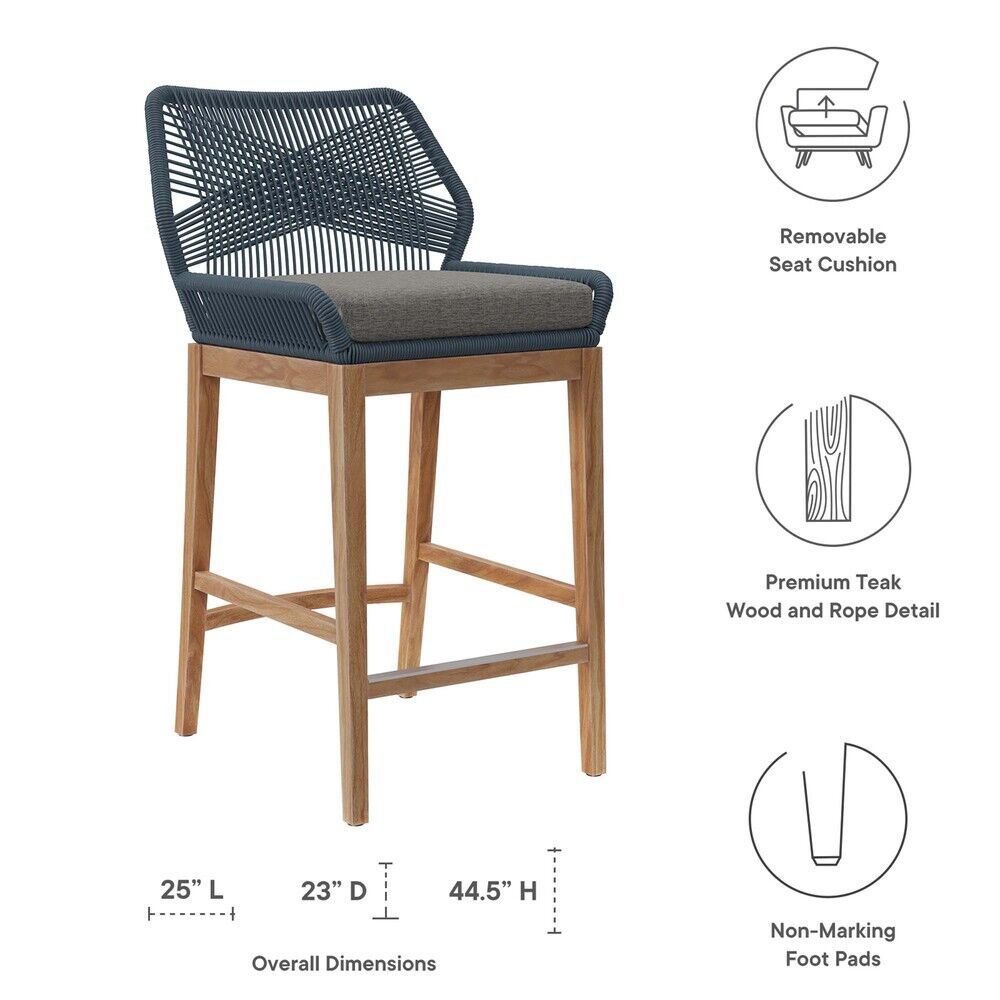 Wellspring Outdoor Patio Teak Wood Bar Stool in Blue Graphite by Modway - Image 2