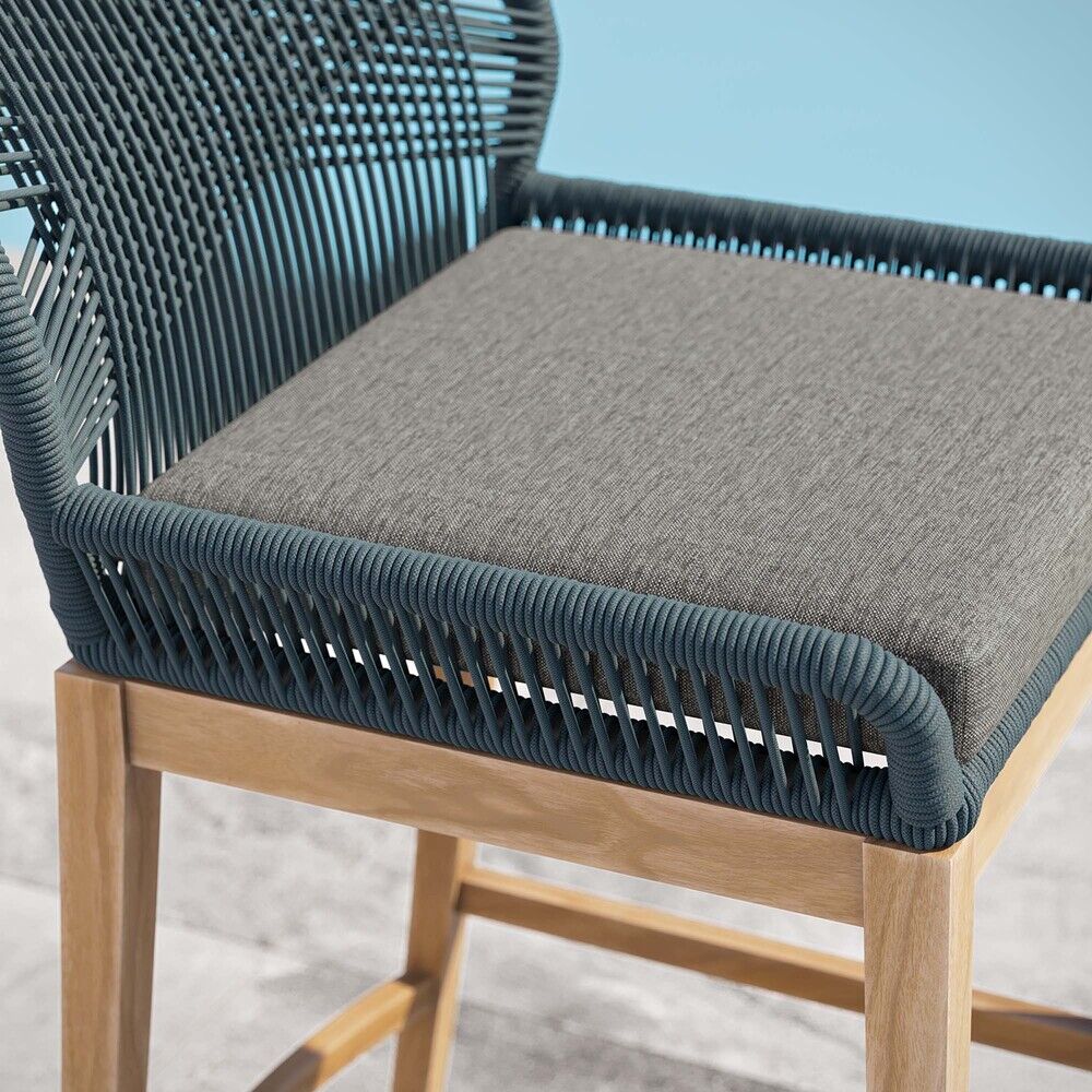 Wellspring Outdoor Patio Teak Wood Bar Stool in Blue Graphite by Modway - Image 7