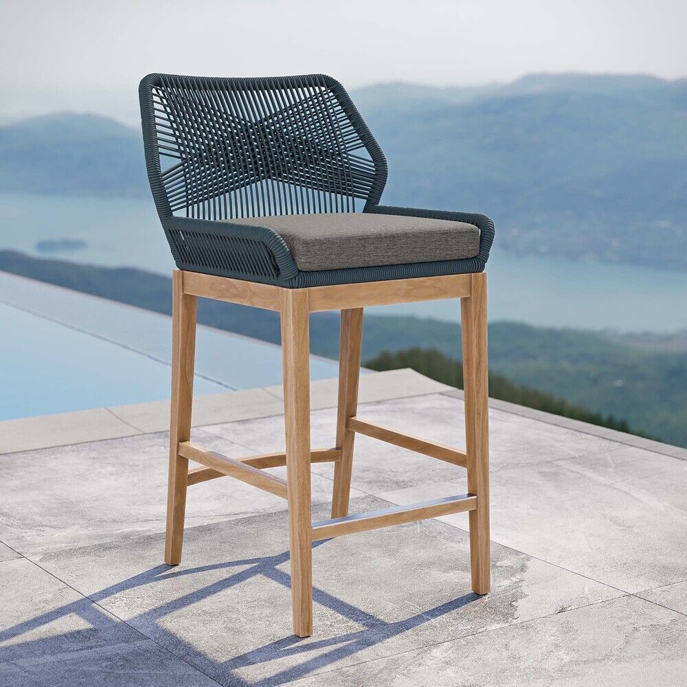 Wellspring Outdoor Patio Teak Wood Bar Stool in Blue Graphite by Modway - Image 6