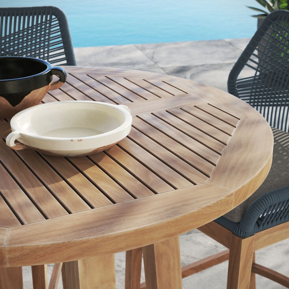 Wellspring 3-Piece Outdoor Patio Teak Wood Bar Set in Blue Graphite by Modway - Image 14