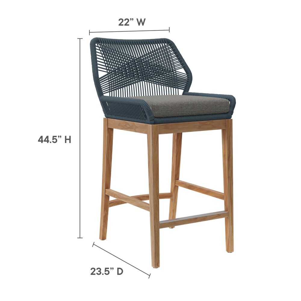 Wellspring 3-Piece Outdoor Patio Teak Wood Bar Set in Blue Graphite by Modway - Image 2