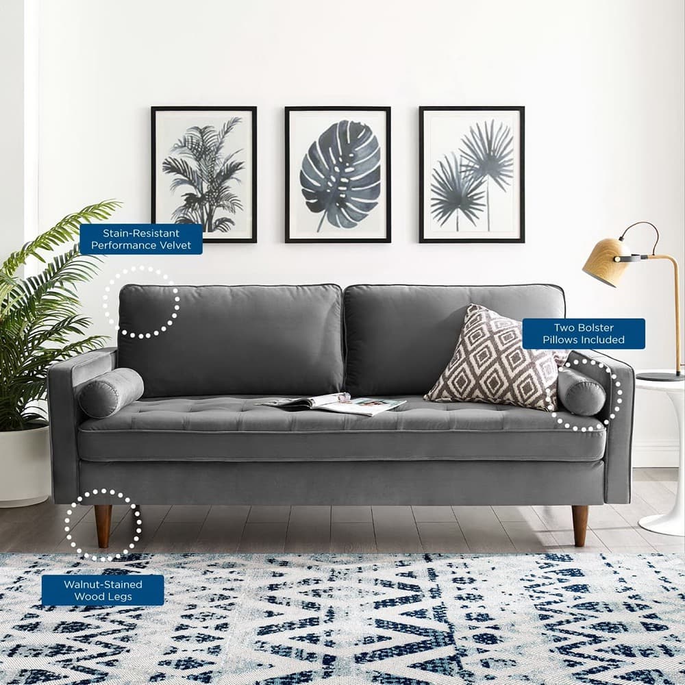 Valour Performance Velvet Sofa in Gray by Modway - Image 8