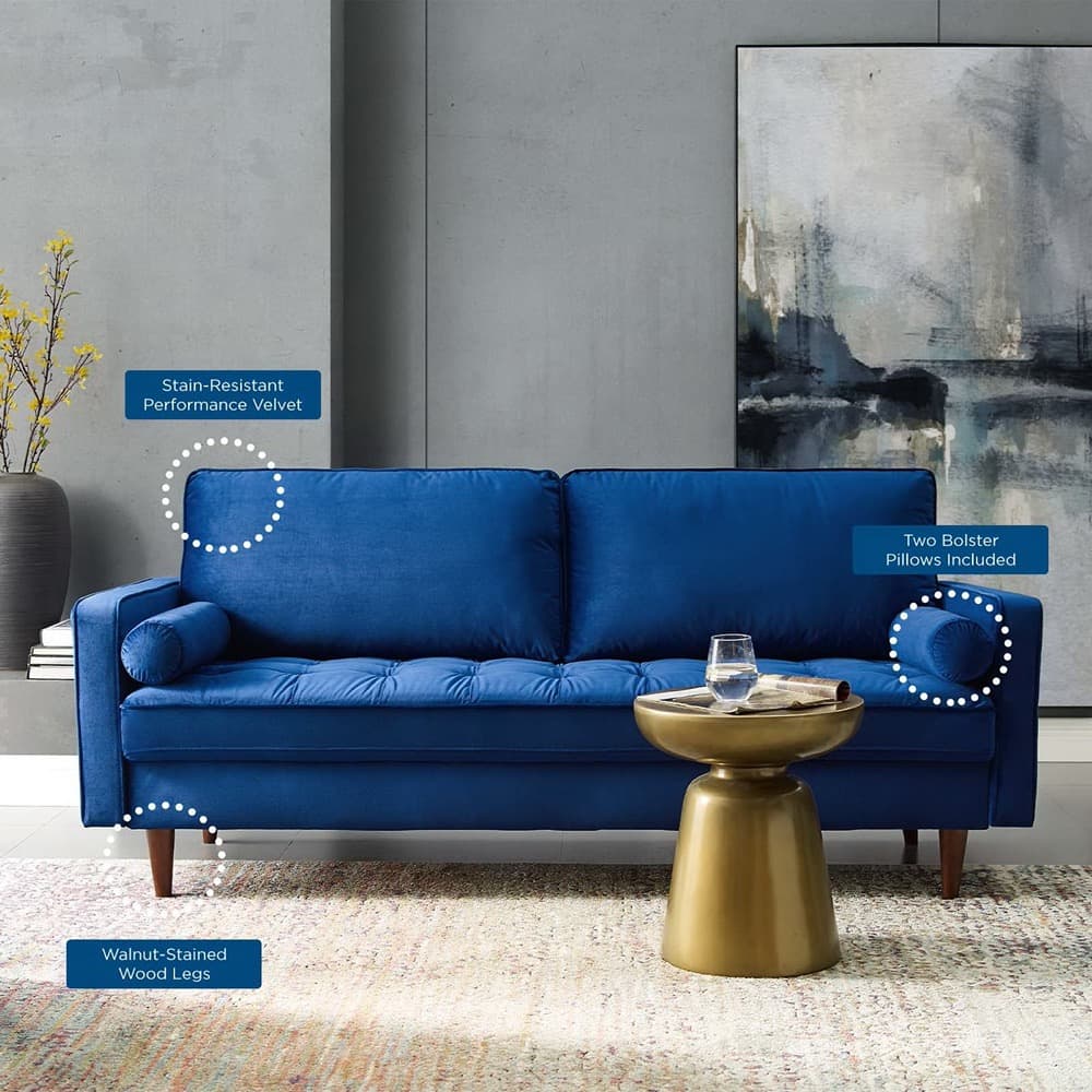 Valour Performance Velvet Sofa in Navy by Modway - Image 8