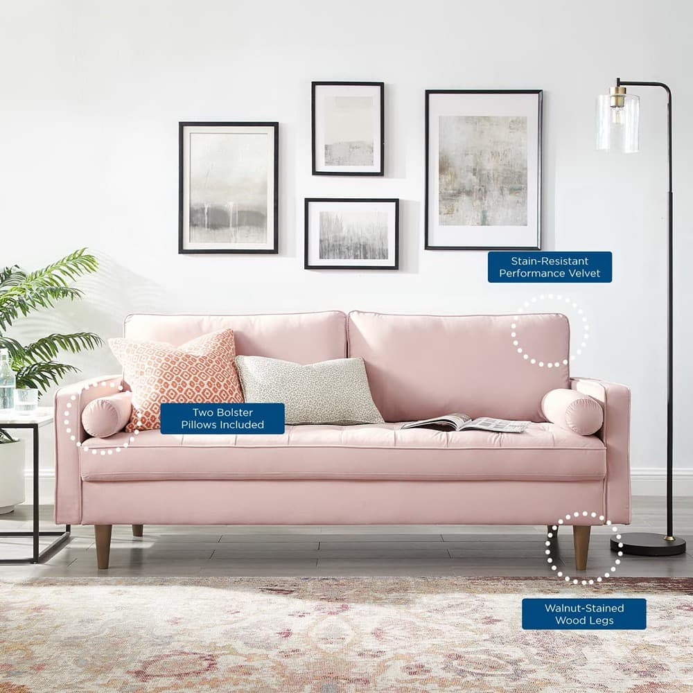 Valour Performance Velvet Sofa in Pink by Modway - Image 9