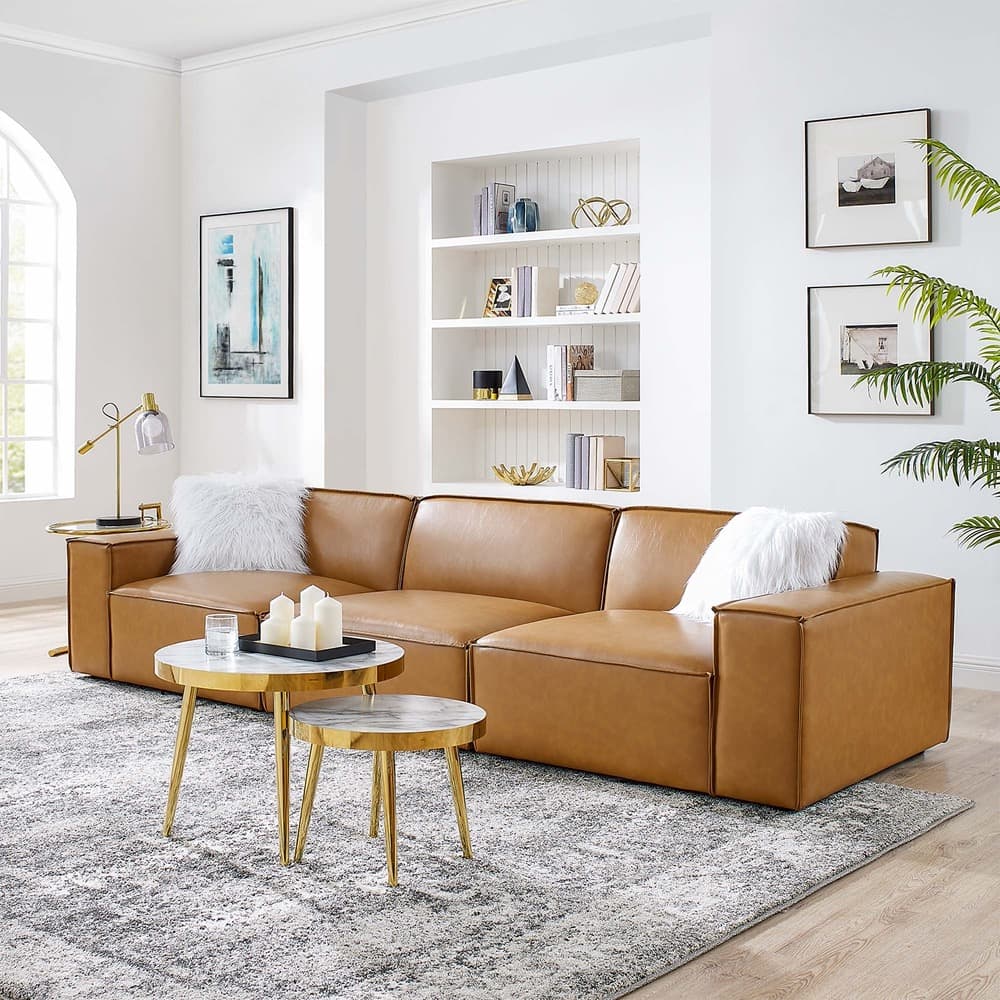 Restore 3-Piece Vegan Leather Sofa in Tan by Modway - Image 12